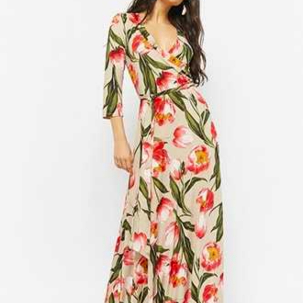 Pink and Taupe Tulip Print Maxi Dress